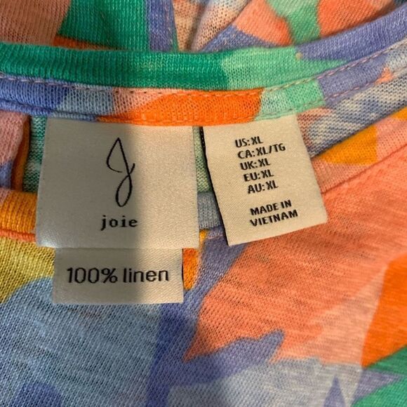 Joie 100% Linen Tropical Print Knit Button Back Top Size XL - Picture 8 of 10